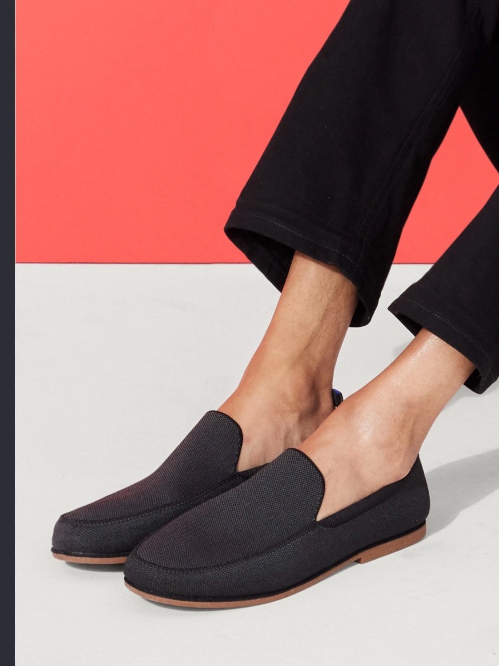 Rothy's Black Men's Slip-On Loafers with Brown Sole